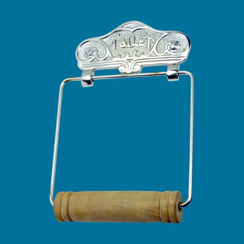 Toilet Paper Holder Wall Mount 7.7" L Chrome Plated Solid Brass with Wooden Roll Renovators Supply