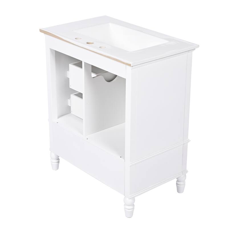 Modern Bathroom Vanity with Semilune Ceramic Sink, Storage Cabinet, and Adjustable Foot Pads - 30in L