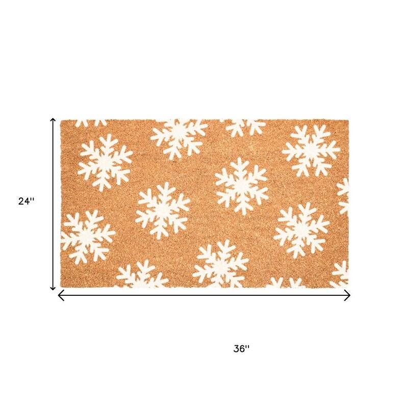 HomeRoots 24" X 36" Brown And White Christmas Snowflake Outdoor Coir Door Mat - 24.00' X '36.00
