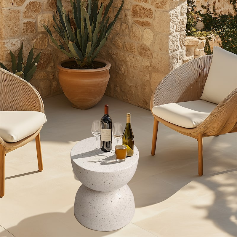 Lightweight Concrete Side Table with Speckled Design End Table Indoor Outdoor