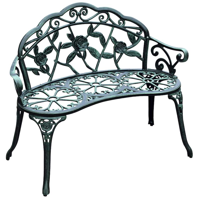 GDFStudio - Cast Aluminum Outdoor Bench with Armrests and Backrest for Patio