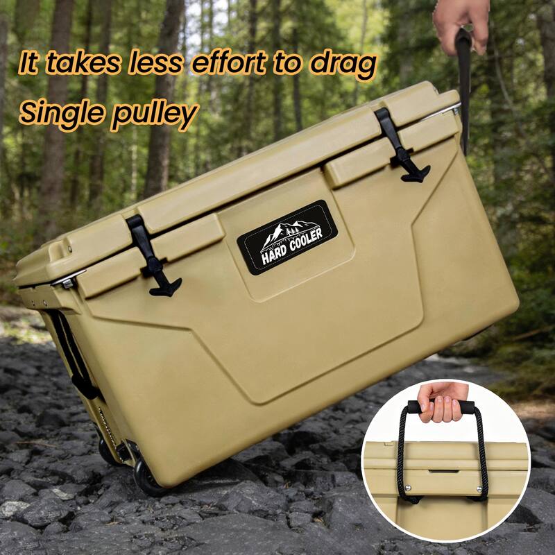 110 Quart Khaki Cooler, Rotomolded Insulated Ice Chest, Heavy-Duty Hard Shell Cooler with 6-10 Day Ice Retention for Camping