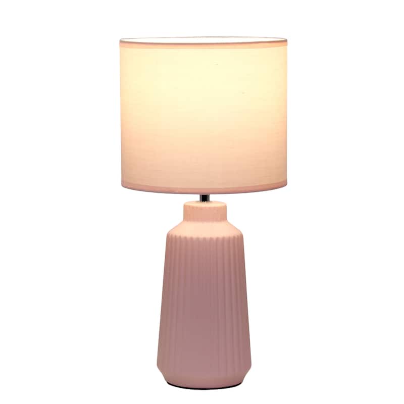Textured Ceramic Table Lamp with Fabric Drum Shade Modern Faceted Base Compact Accent Lighting Multiple Colors