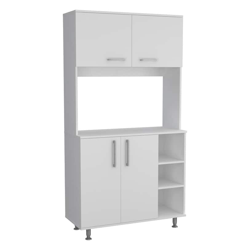 TUHOME 95 Pantry with 2 Double Cabinets, 3 Open Shelves - N/A - White