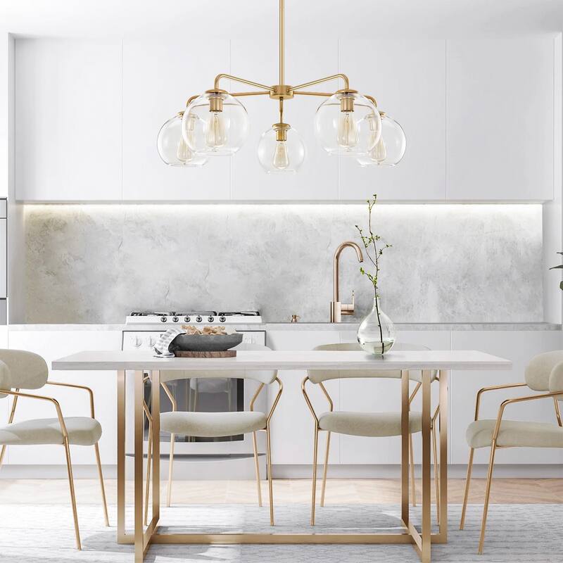 5-Light Modern Dimmable Sputnik Glass Globe Bubble Island Chandelier with Clear Glass Globe Shades