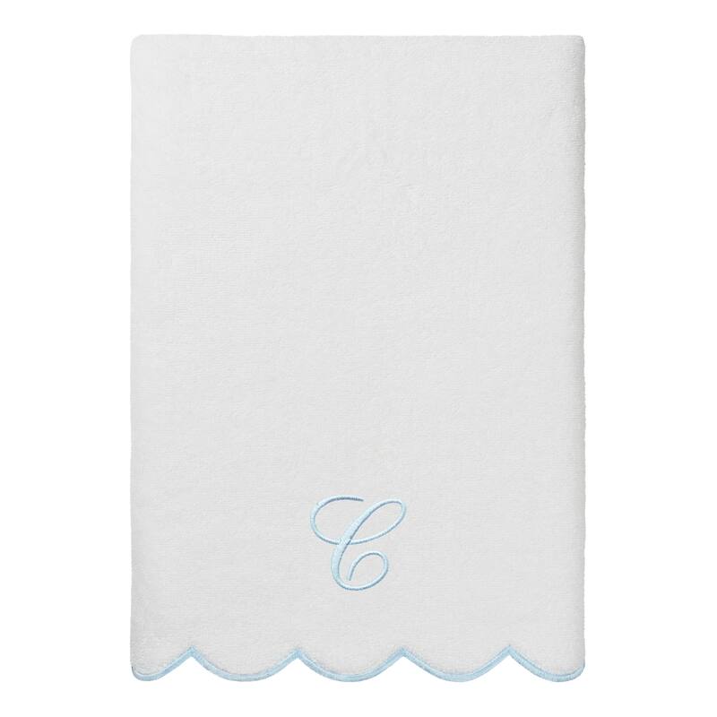 Authentic Hotel and Spa 100% Turkish Cotton Blue ADORNIA Scallop Personalized 3 Piece Towel Set - 3 Piece Set