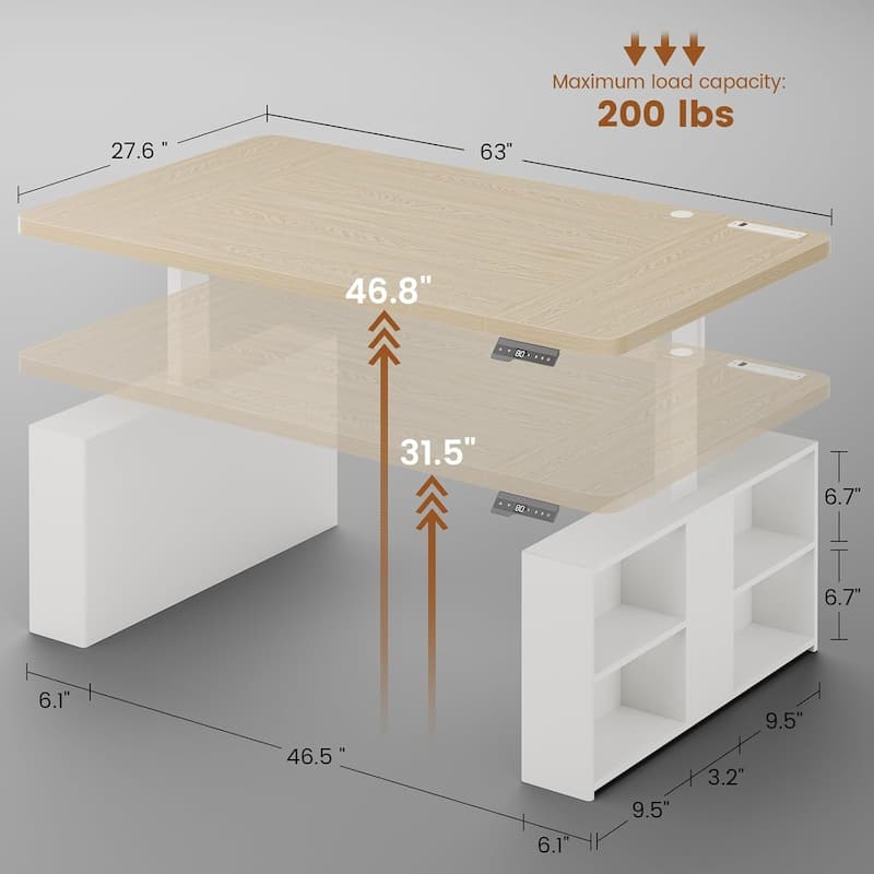 63" Executive Standing Desk Storage Executive Height Adjustable Desk