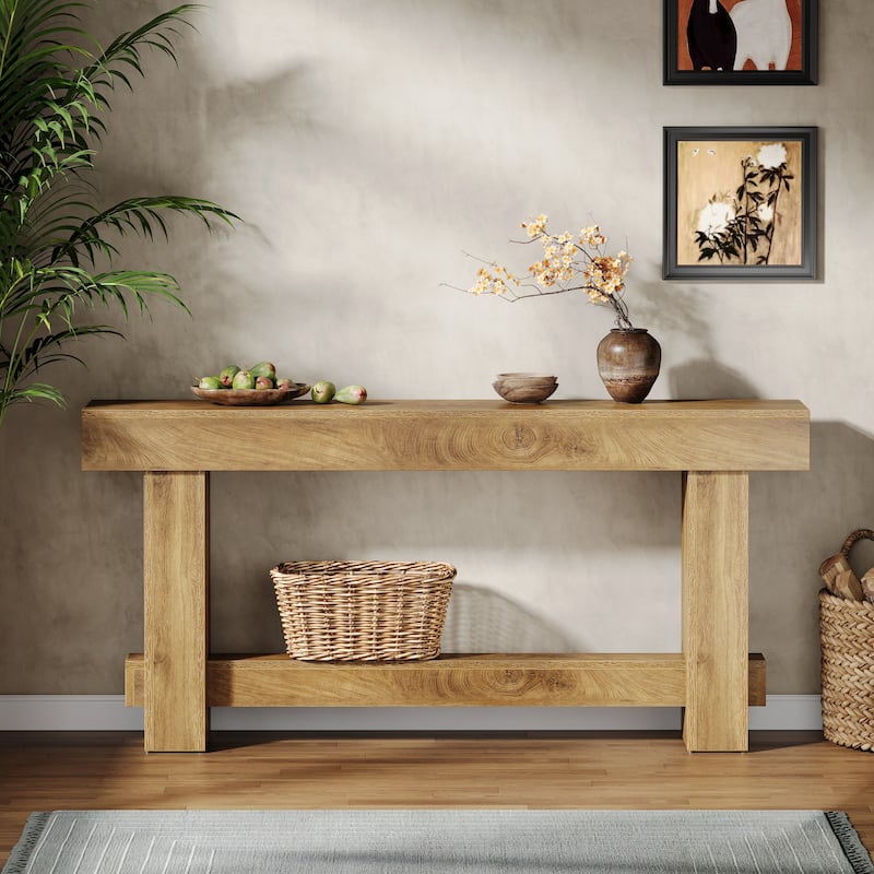 Farmhouse Industrial 71" Long 2-Tier Console Table for Entryway