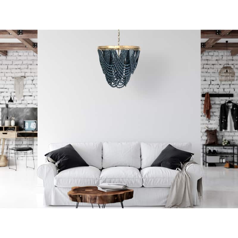 2-Tier Draped Wood Bead Chandelier