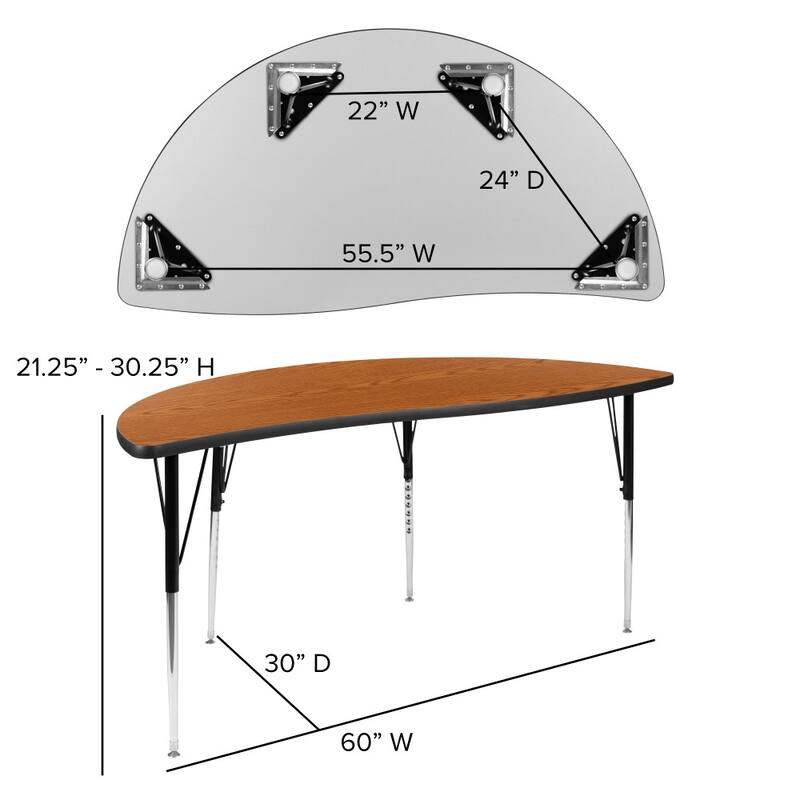 60" Half Circle Wave Collaborative Grey Adjustable Height Activity Table