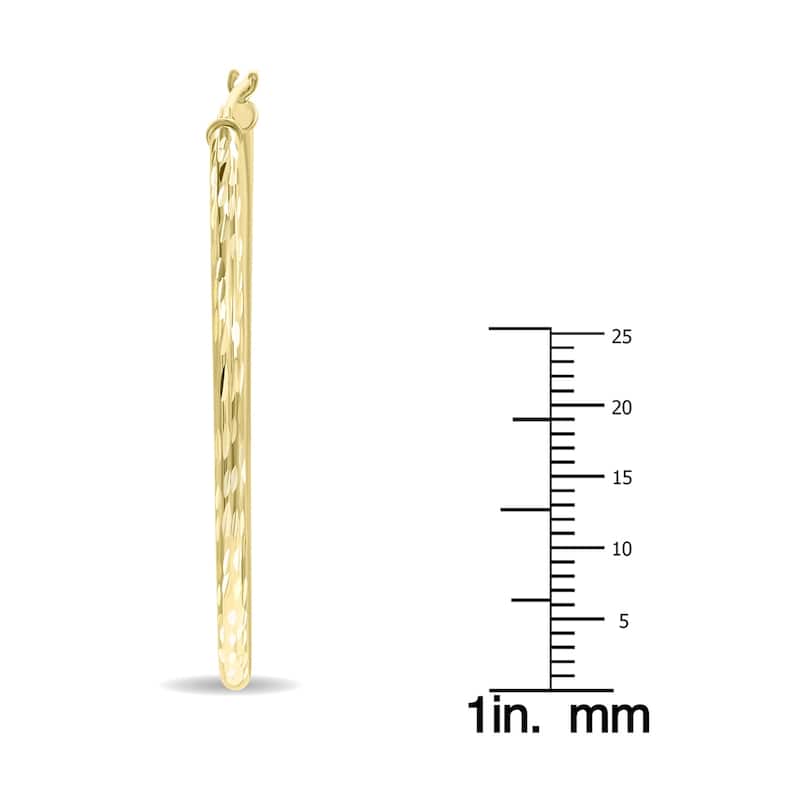 Marquee Jewels 10K Yellow Gold Shiny Diamond Cut Engraved Hoop Earrings (40mm)