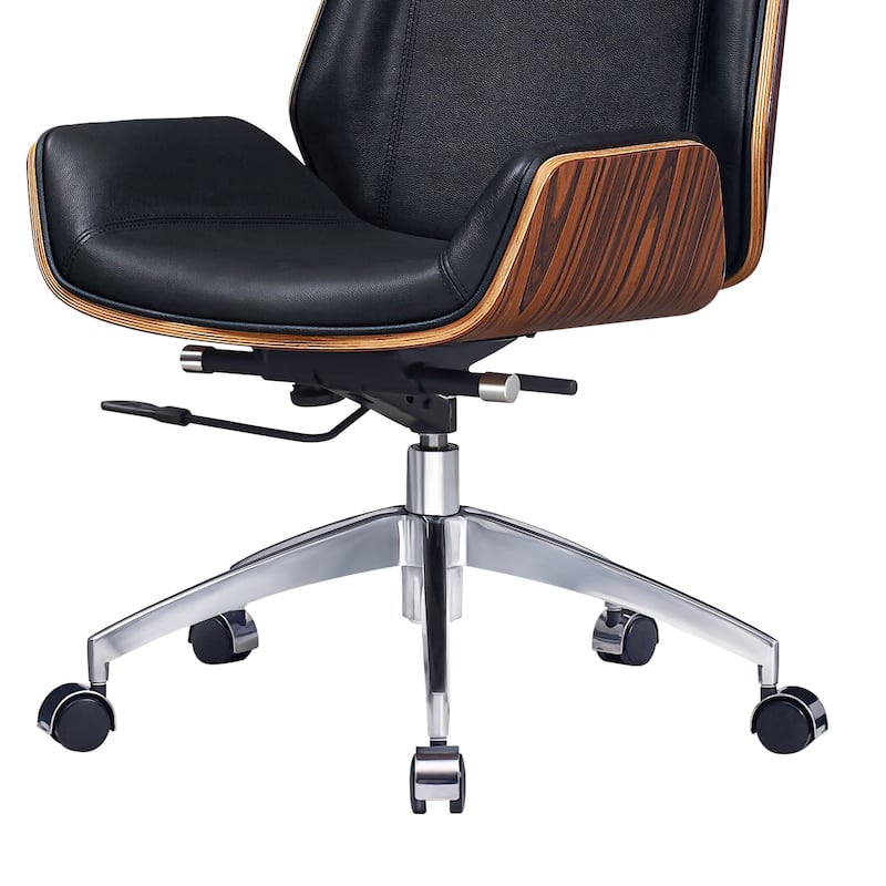 Black Rosewood and Silver Adjustable Height Swivel Rolling Executive Office Chair