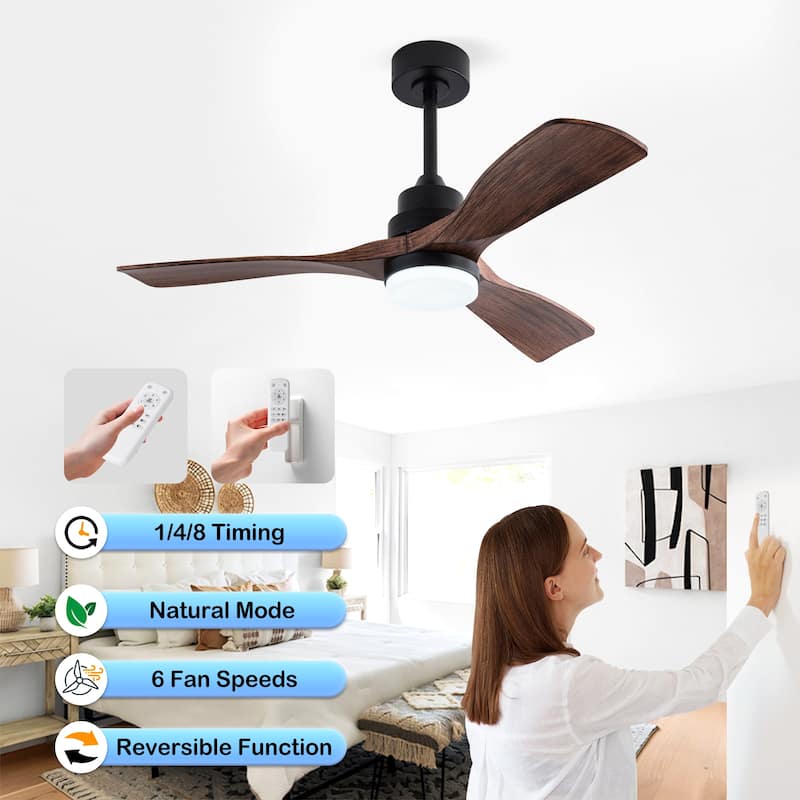 42 Inch Modern Black Ceiling Fan With Light 3 ABS Blades Remote Control Reversible DC Motor With Dimmable LED