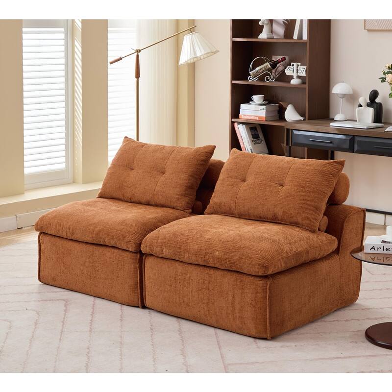 Armless Modular Upholstered Sofa with Lumbar Pillow, Compact Chenille Fabric Sofa Chair for Apartment Small Spaces - Orange