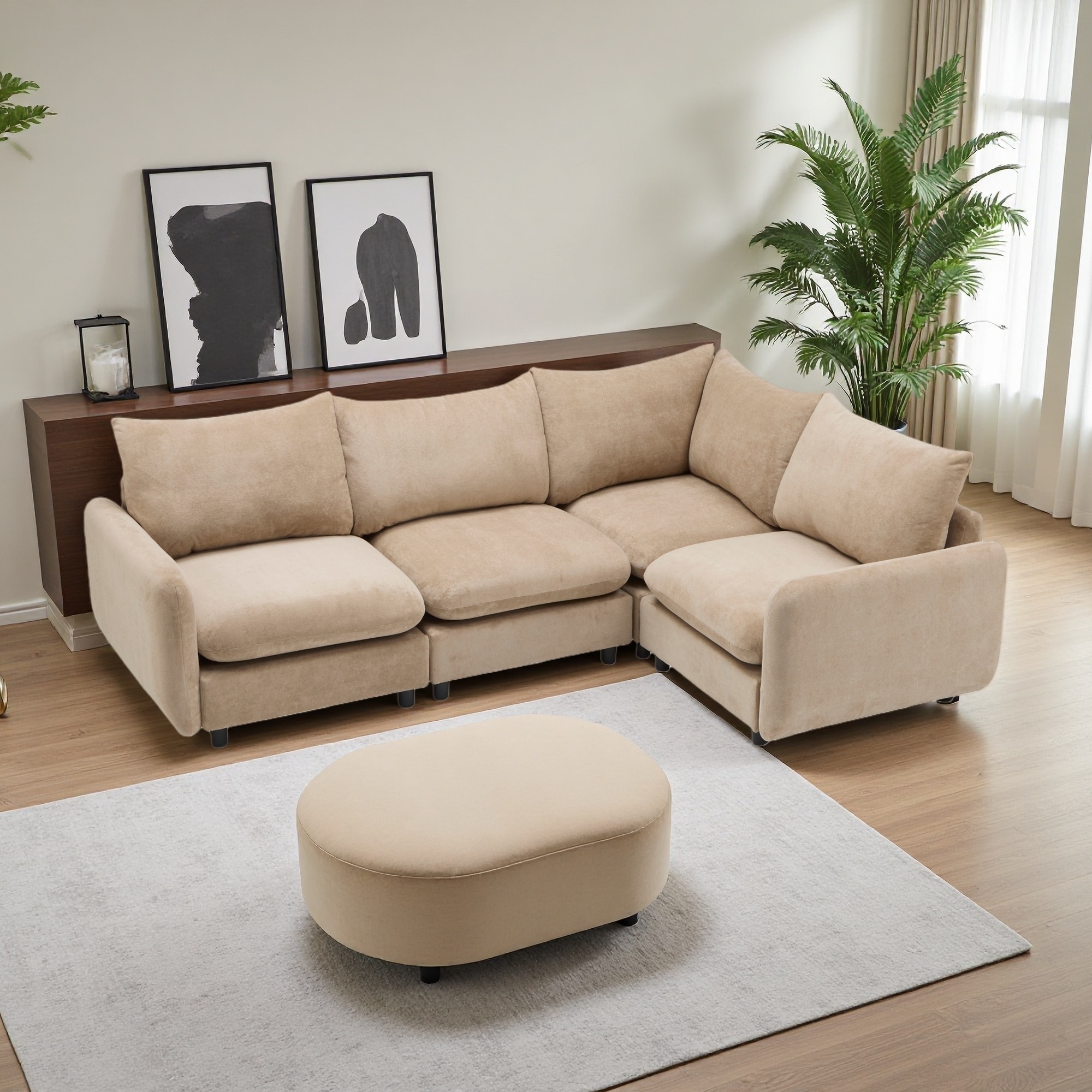 99.5" Velvet Modular L-Shape Sectional Sofa with Free Combination and Corner Chair (4-Seater)