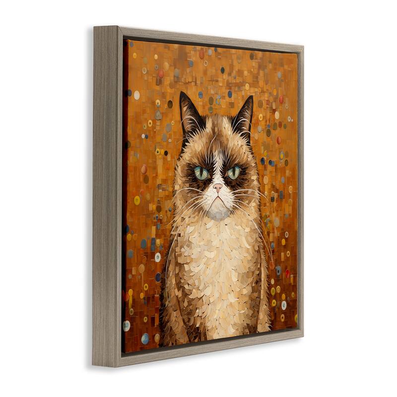 Stupell Grouchy Cat in Classic Style Framed Floater Canvas Wall Art Design By Arlington Prints