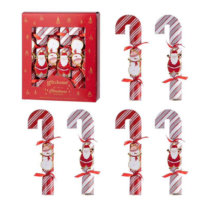 Glitzhome 12 Pack Christmas Candy Cane Party Cracker with Gift Contents