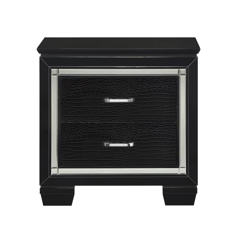 Nightstand of Embossed Front Modern Bed Side Table - Black