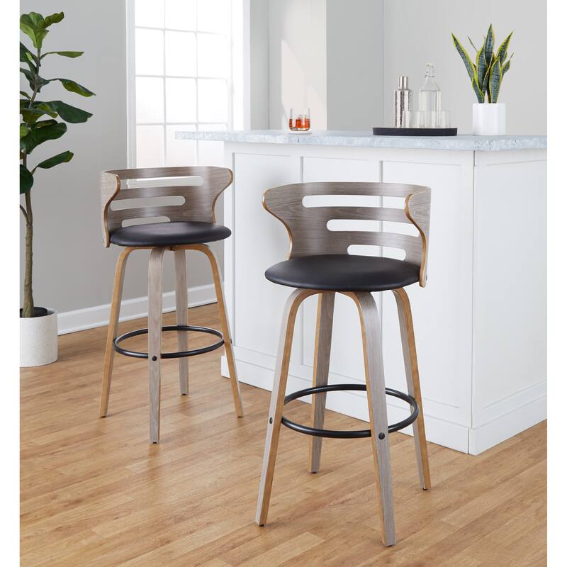Carson Carrington Cranagh 30" Fixed-Height Bar Stool with Bent Wood Legs & Round Footrest (Set of 2)
