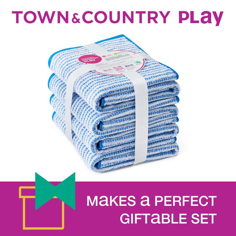 TOWN & COUNTRY PLAY 4-Piece Striped Reversible Terry Brights Bath Towel Set - 30"x58"