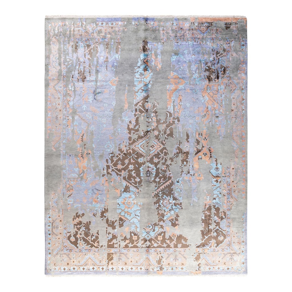 Ikat One-of-a-Kind Hand-Knotted Area Rug - Gray, 8' 1" x 10' 2" - 8' 1" x 10' 2"