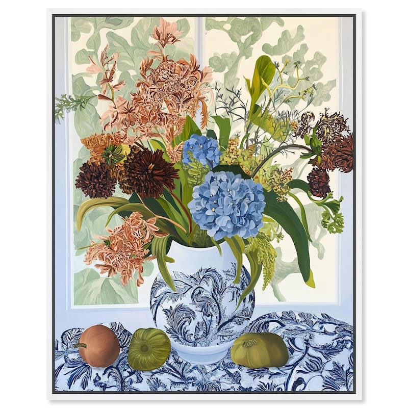 Blue Vase Bounty Canvas by Art Remedy - 20" x 24" - White