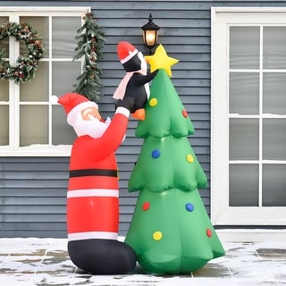 HOMCOM 6 ft Inflatable Christmas Tree with Santa and Penguin, Cute ...
