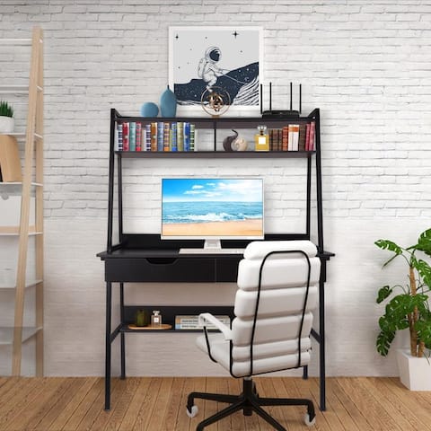 Computer Desk With Shelves and Hutch