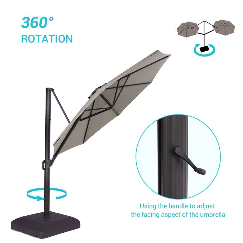 LIVOOSUN Outdoor Cantilever Offset Patio 11Ft Aluminum Umbrella w/Base