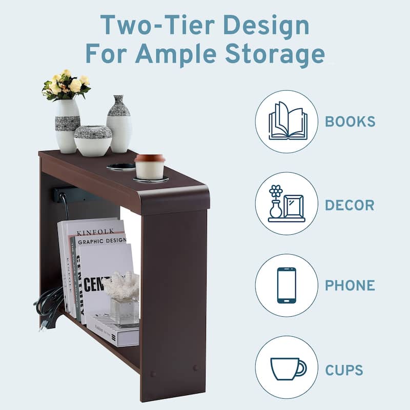 Nightstand with Charging Station - End Table with USB Ports & Outlets