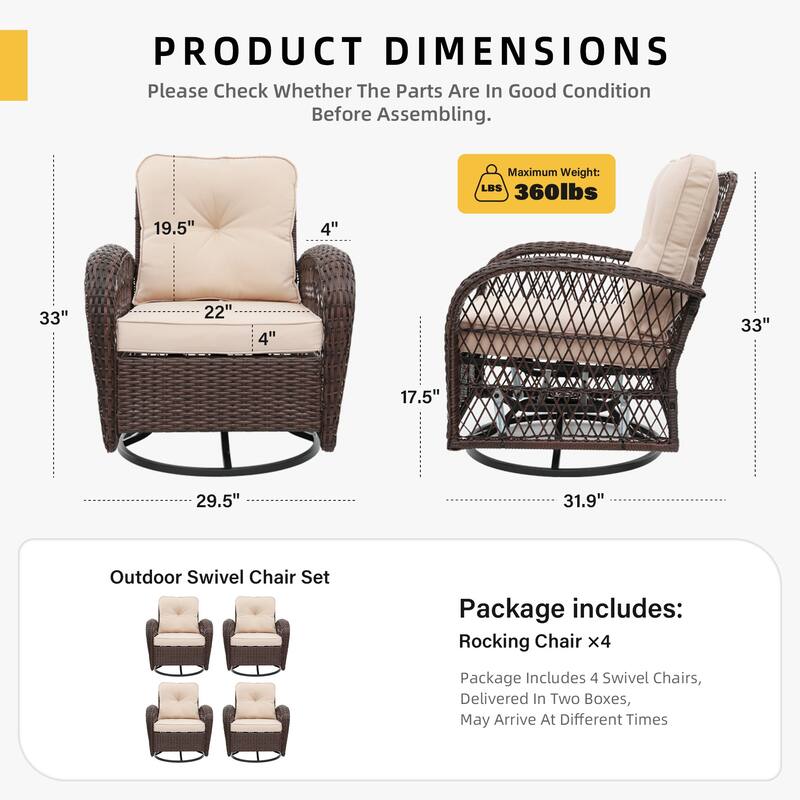 UPHA Wicker Outdoor Rocking & Swivel Chair 4-Piece Set with Cushions