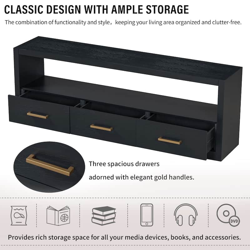 Roomfitters Stylish TV Stand with Ample Storage, Classic Design with Three Drawers and Spacious Surface for Living Room