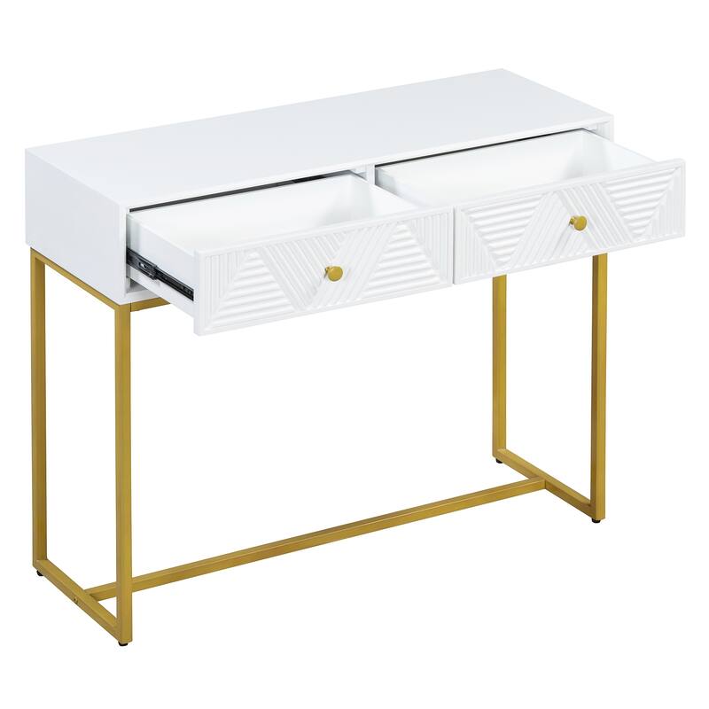 38" Modern Console Table with Two Drawers and Gold Metal Base for Entryway, Living Room