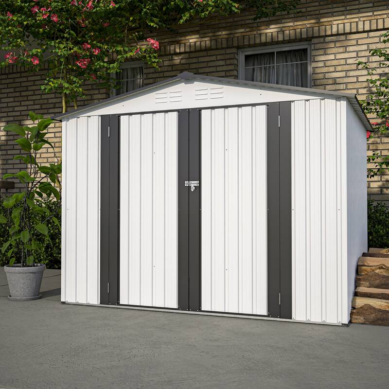 GDFStudio - Eleanor Spacious Outdoor All-Weather Metal Storage Shed with Secure Double Doors - 8 x 6 ft - 8 x 6 ft - White