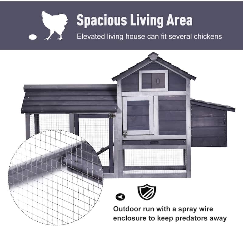 PawHut 59" Solid Enclosed Outdoor Backyard Chicken Coop Kit with Nesting Box,Grey