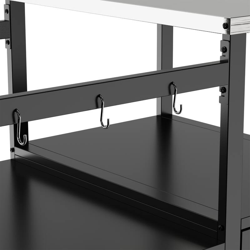 Outdoor BBQ Grill Cart with Storage Box for Kamado Style Grills - 67.1” x 27.7” x 30.5”