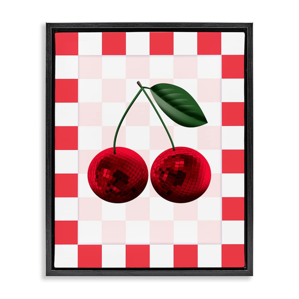 Stupell Disco Cherries on Checkered Framed Floater Canvas Wall Art Design By Marcus Prime