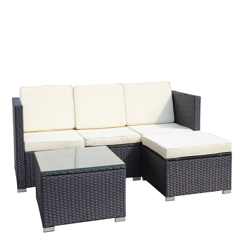5-Piece Outdoor Rattan Sectional Sofa Set with Coffee Table & Cushions