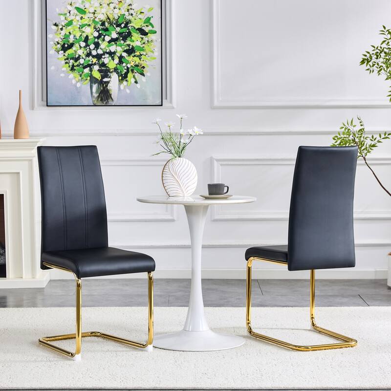 4-Pack PU Upholstered Dining Chairs - Modern High-Back Side Chairs with Luxury Gold-Plated Iron Tube Legs for Dining Room