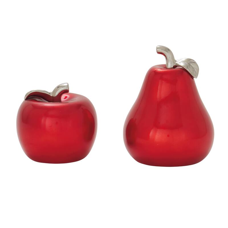 Copper Grove Kitty Red Ceramic Pear and Apple (Set of 2)