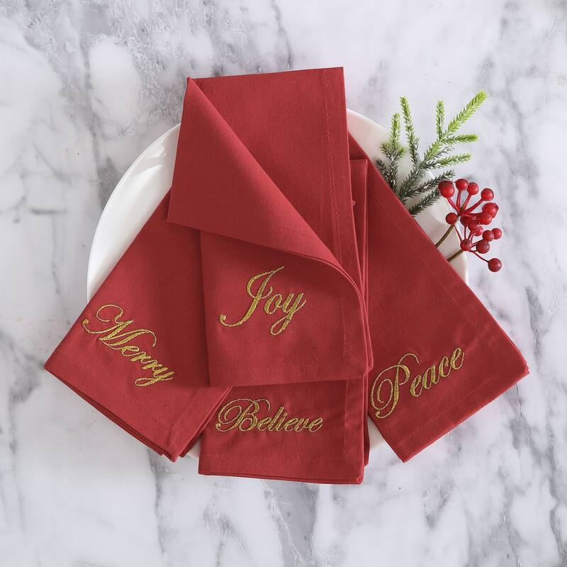 Holiday Sentiments Napkins, Set of 4 - 17"x17" - Red