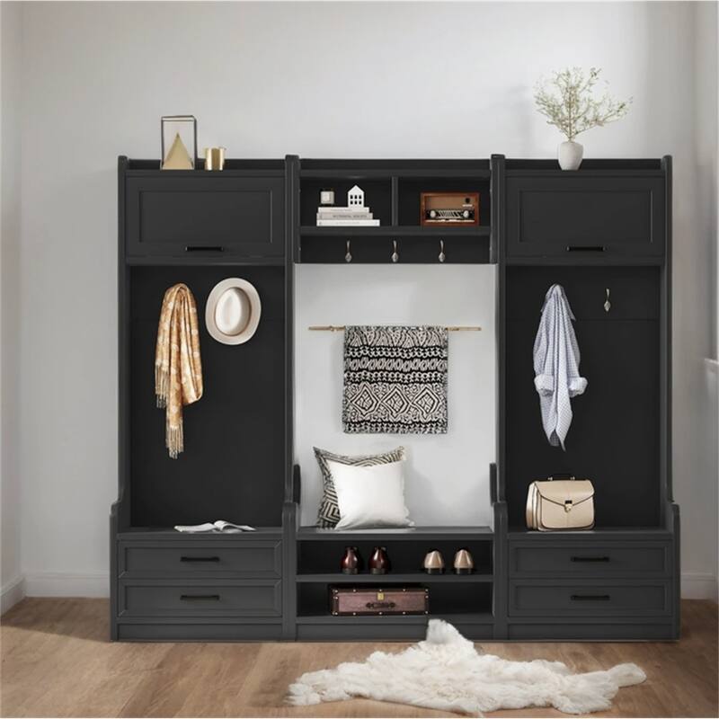 4-in-1 Detachable Coat Rack with Storage Drawers,7 Hooks and Cabinet