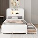 preview thumbnail 31 of 57, Bookcase Bed Twin Size Platform Bed Frame Solid Wood Storage Bed with LED Light Strip and Headboard(Trundle or Drawers Choose) White - Trundle - Twin