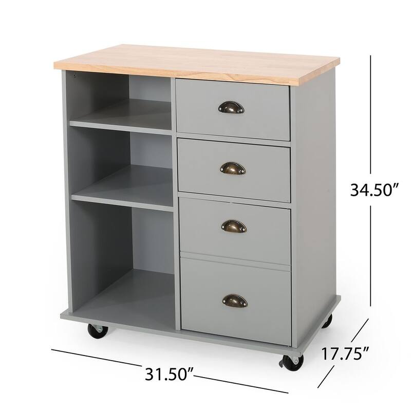 Contemporary Wood Kitchen Cart with Wheels Drawers and Cabinet by Christopher Knight Home