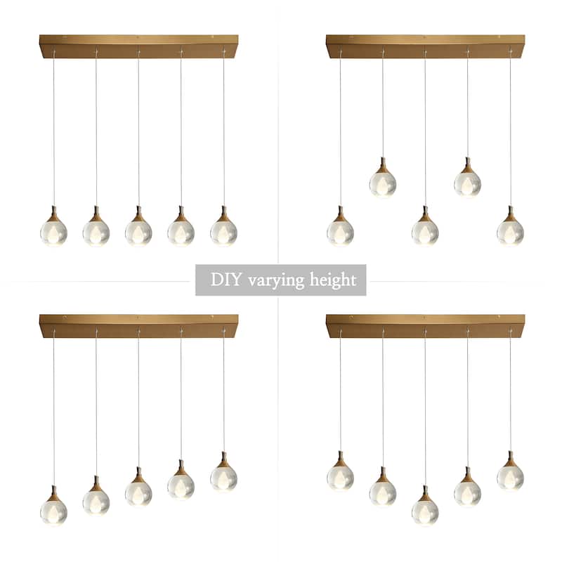 Modern 5-Light LED Chandelier Gold Linear Island Lights for Kitchen Island - W 30" x H 6"
