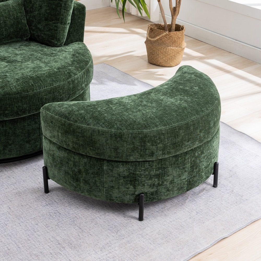 32.7" W Upholstered Half Moon Storage Ottoman Footrest Footstool