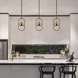 Modern Glam Black Gold 1-light Kitchen Island Pendant Lights Metal Shade for Dining Room