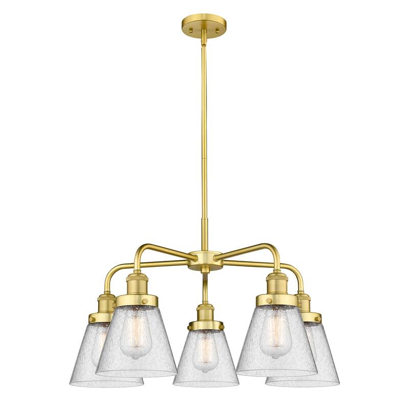 Innovations Lighting Cone - 5 Light 24" Stem Hung Chandelier - Satin Gold/Seedy