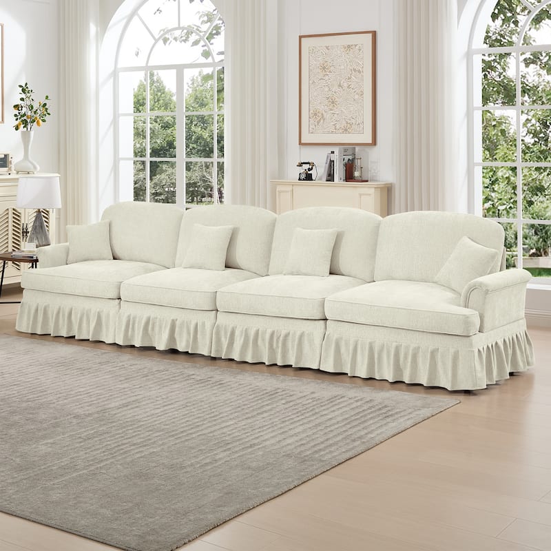 GDFStudio - Elegant Mid Century 4-Seater 137.8" Chenille Sofa with Flared Arms