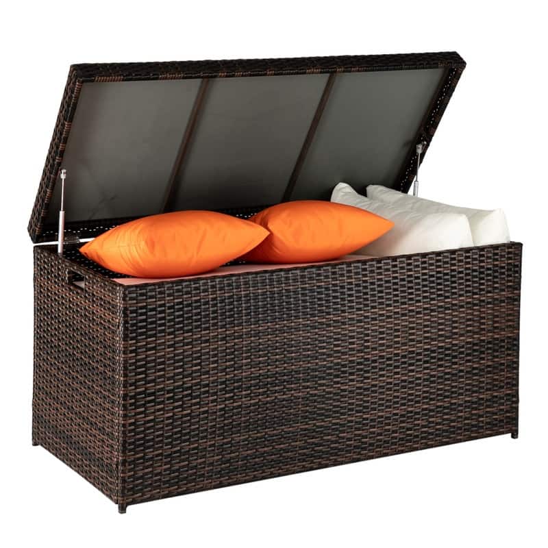 Outdoor 132 Gallon Resin Wicker Deck Box Storage Box - Brown